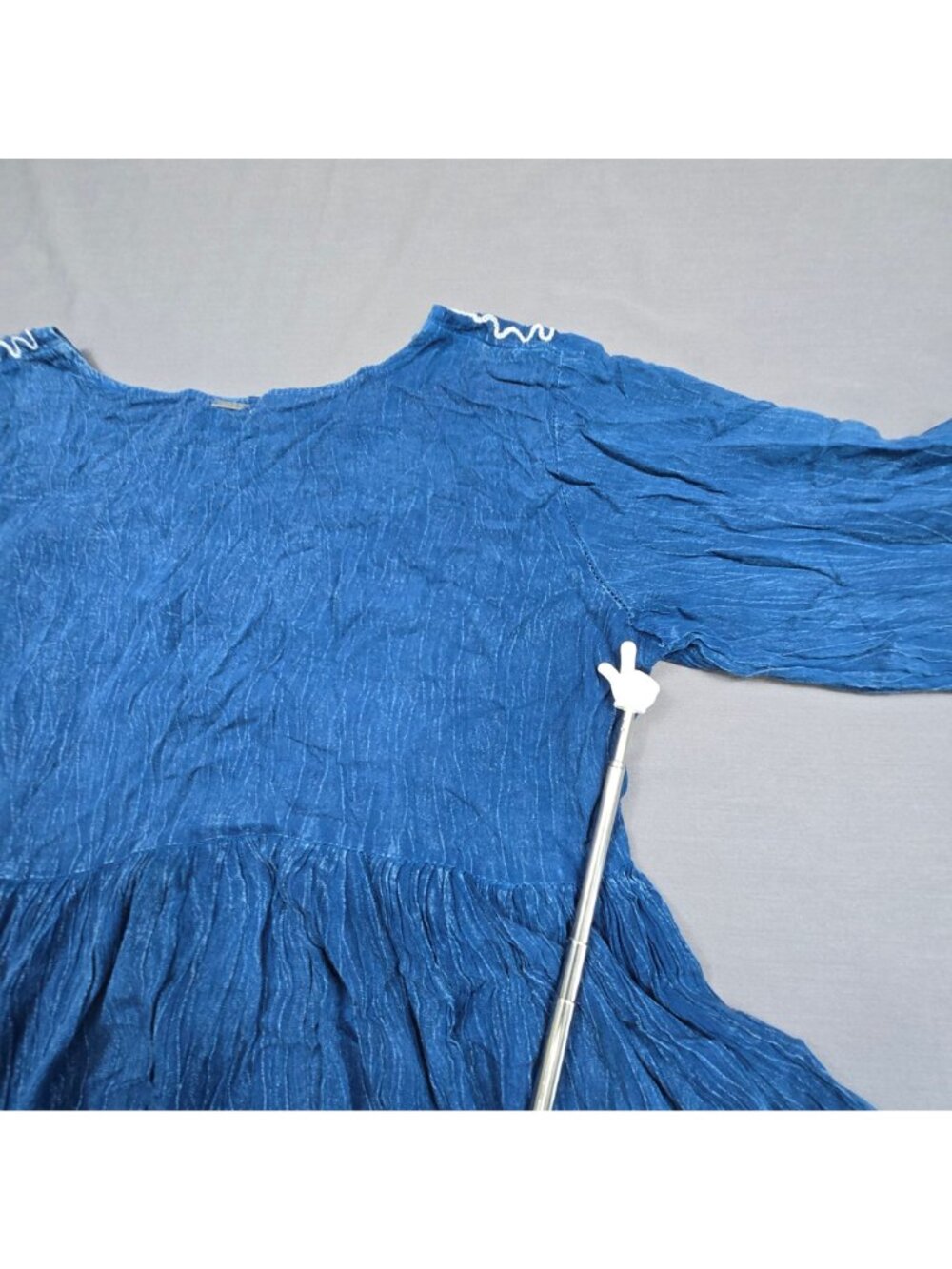 Exist Medium Boho Peasant Dress Indigo Embroidered Rayon Flowy Modest 3/4 Sleeve - Picture 5 of 7